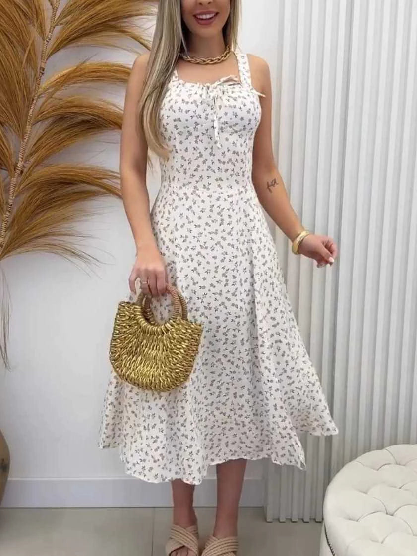 Vestido Feminino Midi Romântico Estampa Floral