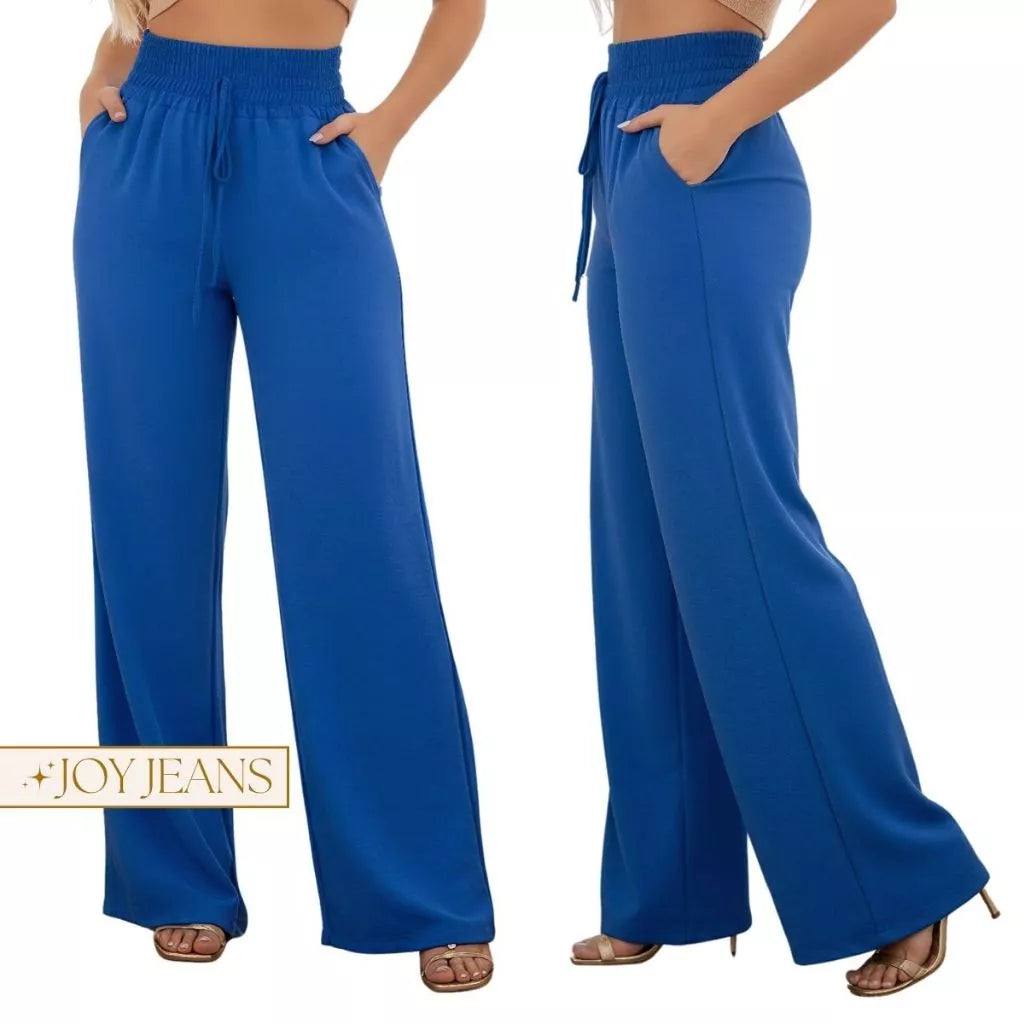 Calça Pantalona Feminina Com Bolso Cintura Alta
