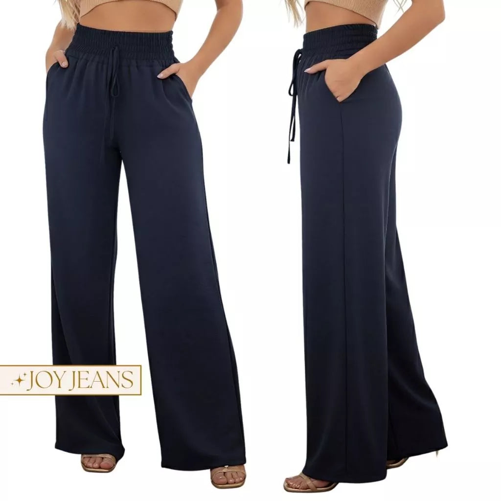 Calça Pantalona Feminina Com Bolso Cintura Alta