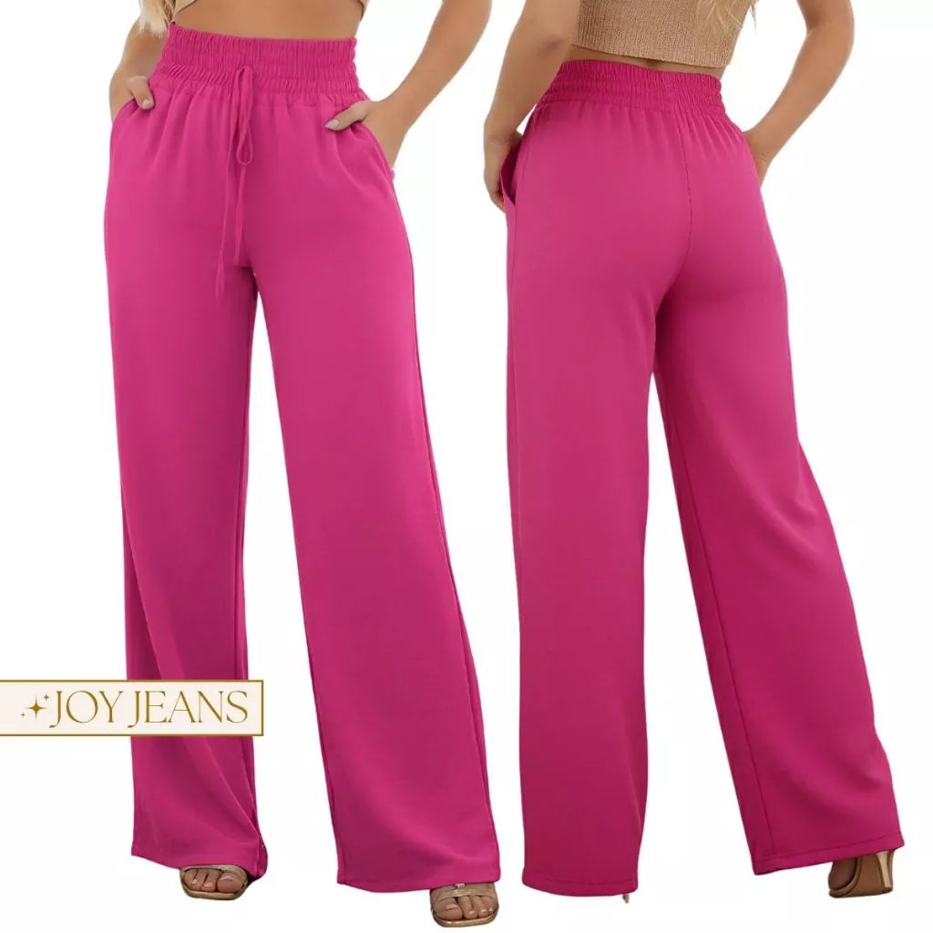 Calça Pantalona Feminina Com Bolso Cintura Alta