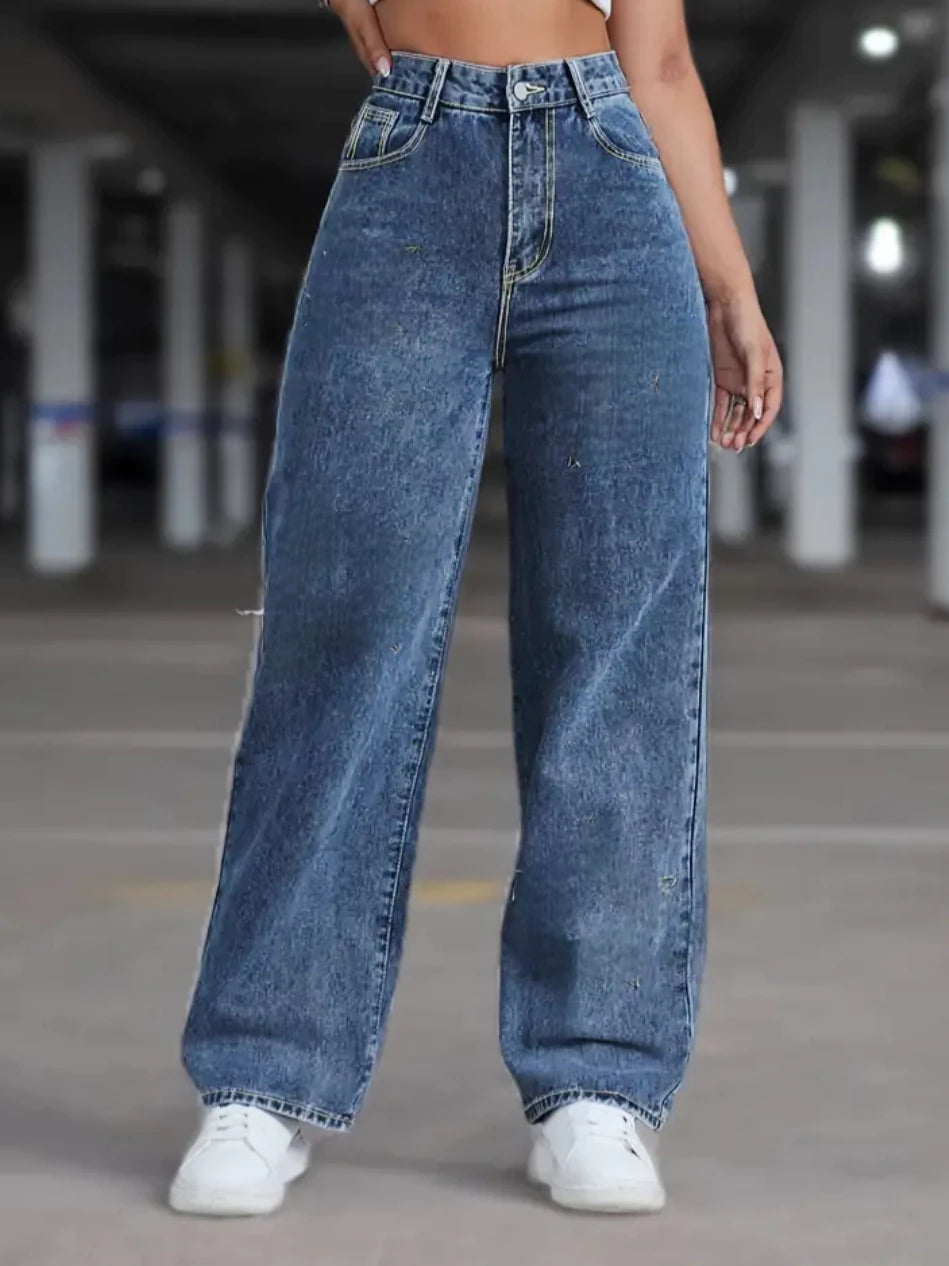 Calça Jeans Feminina Wide Leg Cintura Alta