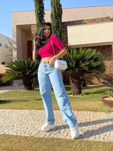 Calça Wide Leg CARGO Jeans Cintura Alta