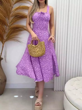 Vestido Feminino Midi Romântico Estampa Floral