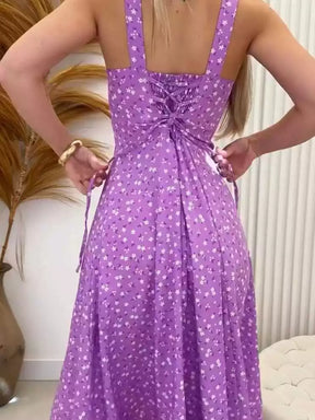 Vestido Feminino Midi Romântico Estampa Floral