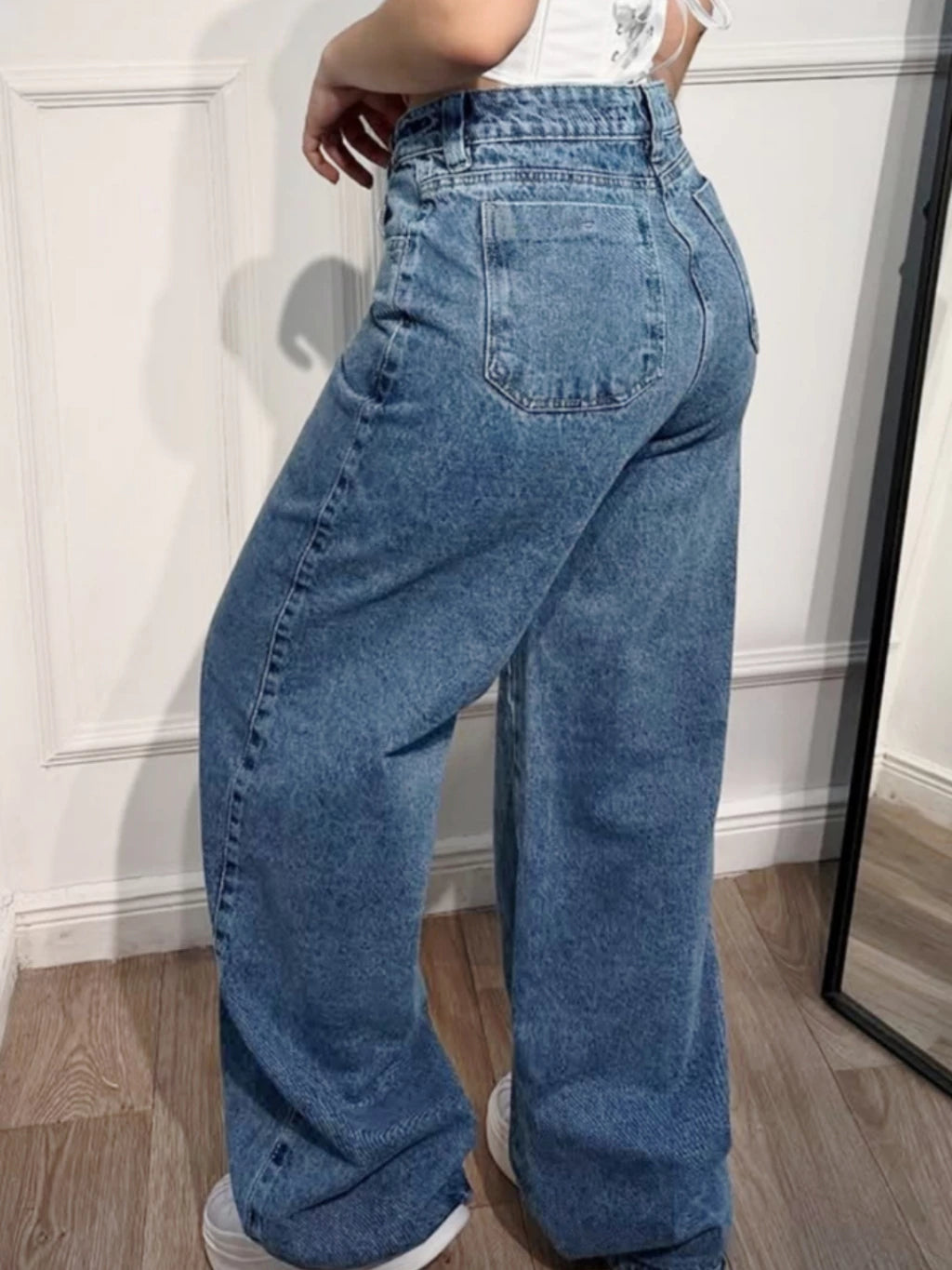Calça Jeans Feminina Wide Leg Cintura Alta