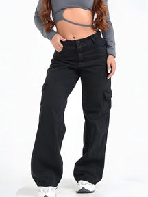 Calça Wide Leg CARGO Jeans Cintura Alta