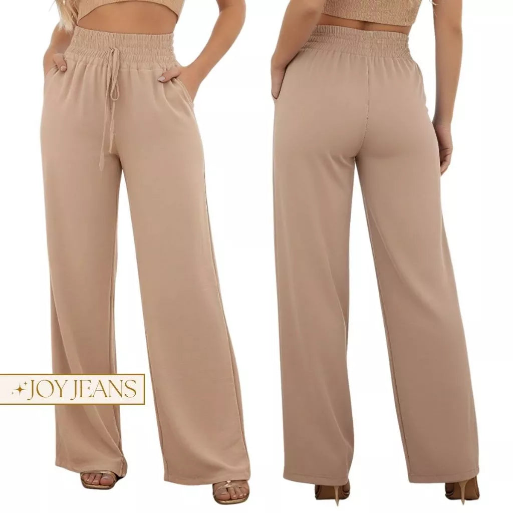 Calça Pantalona Feminina Com Bolso Cintura Alta