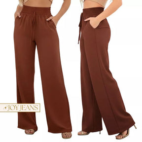 Calça Pantalona Feminina Com Bolso Cintura Alta