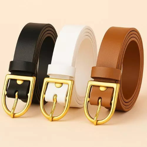 Kit 3 Cintos Fivela Dourada