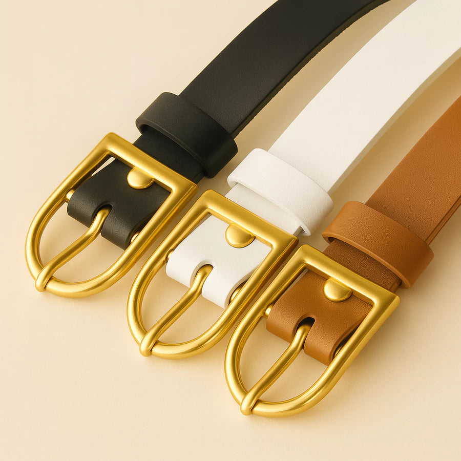 Kit 3 Cintos Fivela Dourada